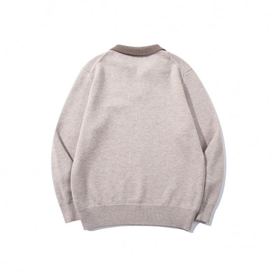 Herren Relaxter Merino-Mix Strickpullover mit kontrastierendem Polokragen und V-Detail Shop Nory