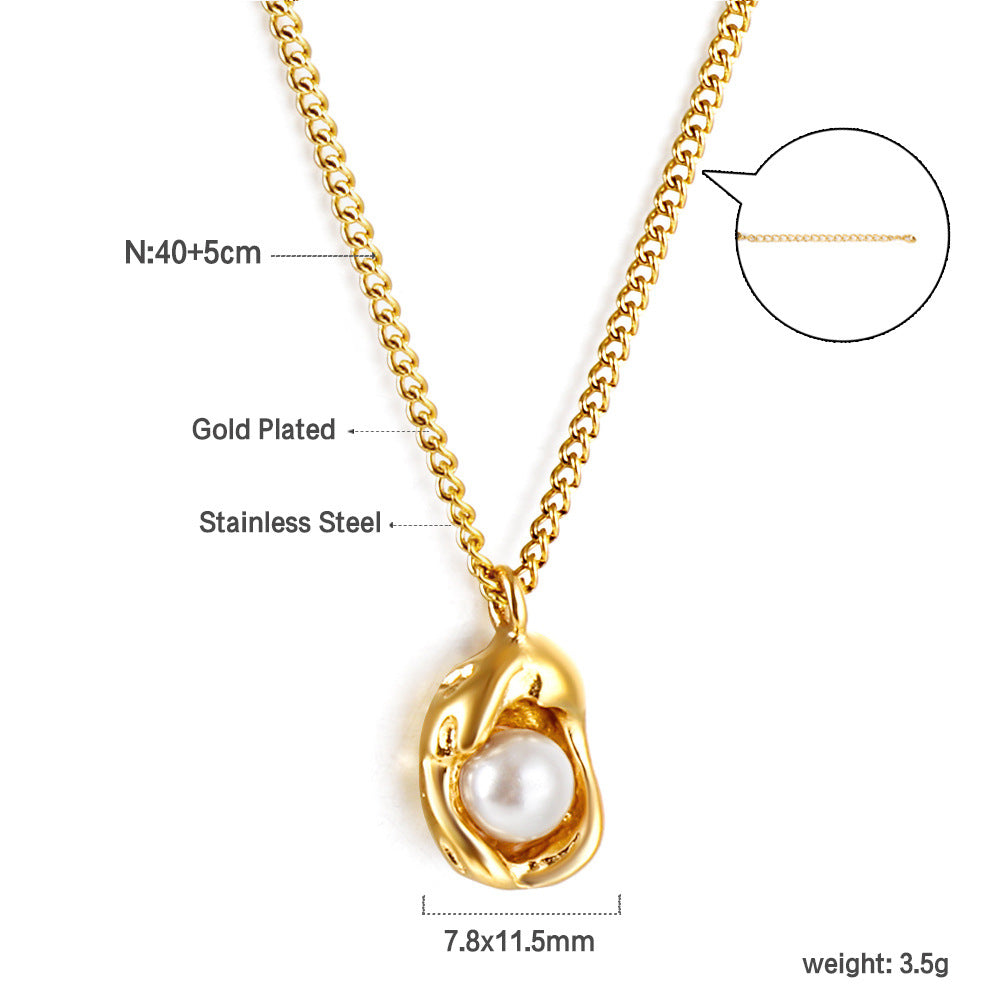 Damen elegante Halskette mit funkelndem Anhänger aus Edelstahl und goldplattierter Kette Shop Nory