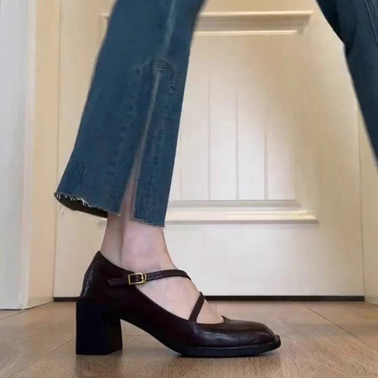 Damen elegante Mary Jane Pumps mit modischem Riemchen-Design