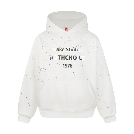 Damen Kapuzenpullover mit Statement-Print Metallic-Lettering und Paint-Splatter-Optik Shop Nory