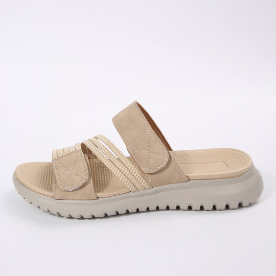 Damen Komfort-Pantolette mit verstellbaren Klettriemen, elastischen Zierbändern und stoßdämpfender Profilsohle Shop Nory