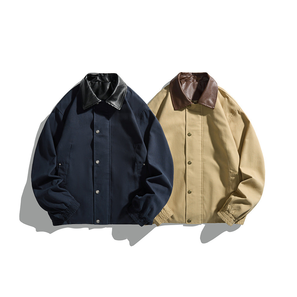Herren Maskuliner Boxy-Fieldblouson mit kontrastierendem Kunstlederkragen und verdeckter Druckknopfleiste Shop Nory