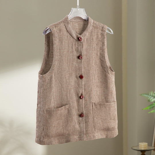 Damen Ärmellose Strickweste mit Stehkragen, Knopfleiste und aufgesetzten Taschen Shop Nory