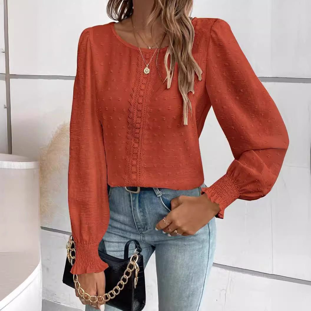 Damen luftige Bluse mit feinem Stickmuster