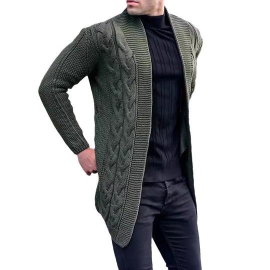 Herren Longline-Strickcardigan mit Schalkragen, Zopf- und Perlmuster Shop Nory