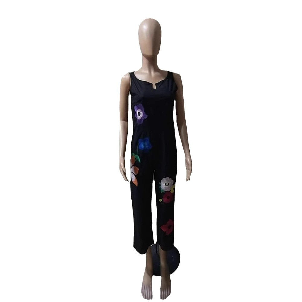 Damen Modischer Jumpsuit mit floralem Design und praktischen Taschen