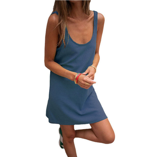 Damen Lässiges Kleid Im Raffinierten Rippschnitt mit Tiefem Ausschnitt und Schlichtem Design