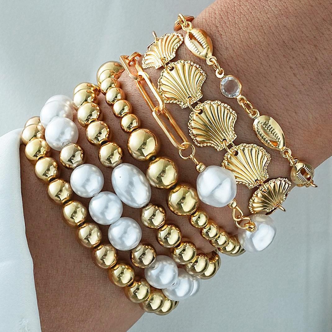 Damen Armband-Set mit luxuriösen Perlen und maritimen Muschelanhängern Shop Nory