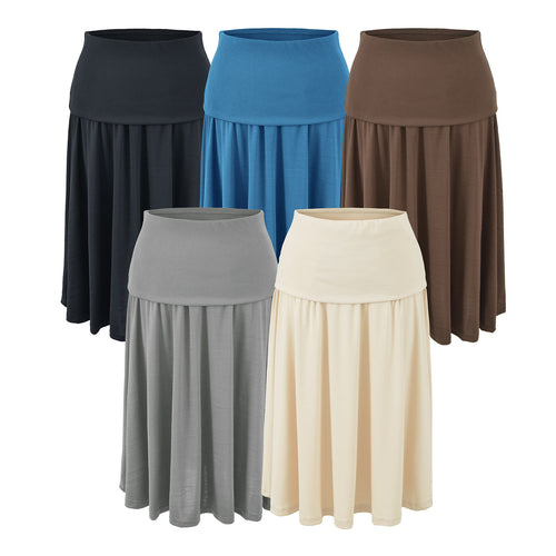 Damen Langer Jersey-Maxirock mit breitem Umschlagbund und weich fallenden Falten Shop Nory