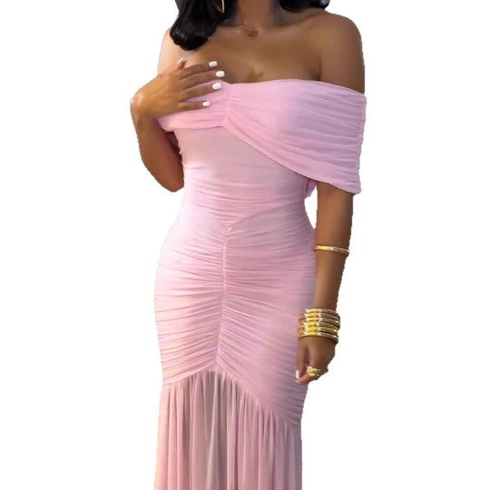 Damen Off-Shoulder Maxikleid mit elegantem Raffungseffekt