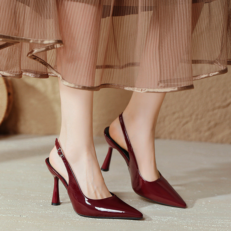 Damen elegante Slingback-Pumps mit spitzem Design und glänzender Oberfläche