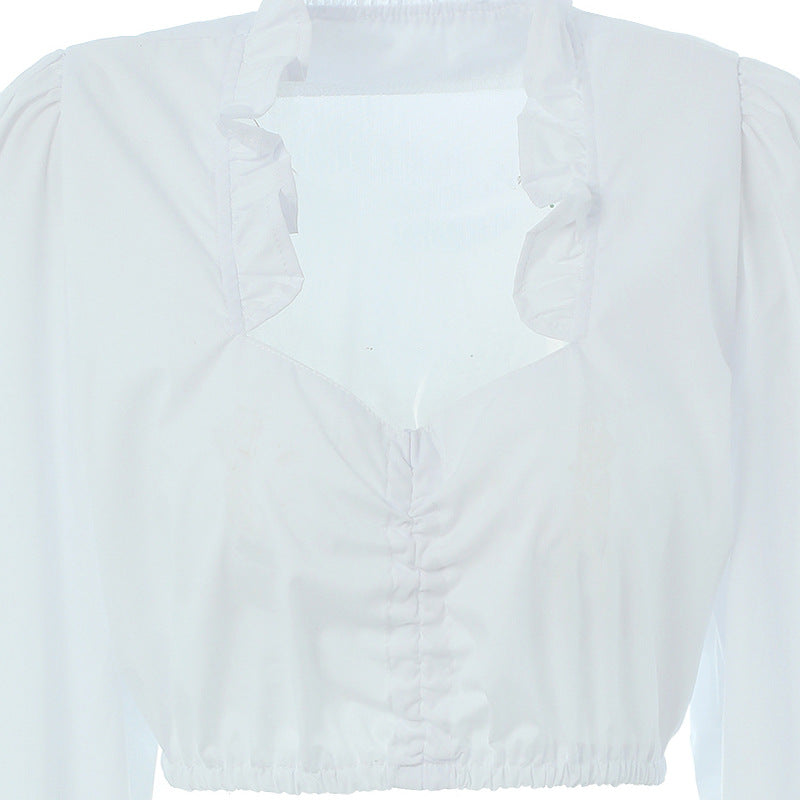 Damen nan Rüschen Cropbluse mit V-Ausschnitt gerafftem Vorderteil und elastischem Saum Shop Nory