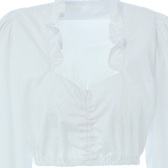 Damen nan Rüschen Cropbluse mit V-Ausschnitt gerafftem Vorderteil und elastischem Saum Shop Nory