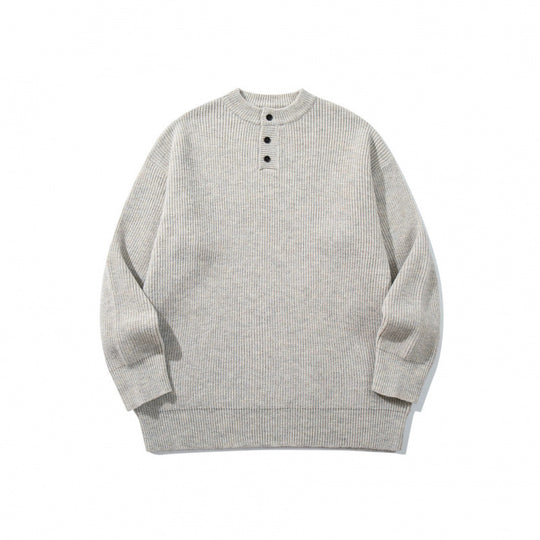 Unisex Oversize Grobstrick-Henley-Pullover mit melierter Struktur und Rippabschlüssen Shop Nory