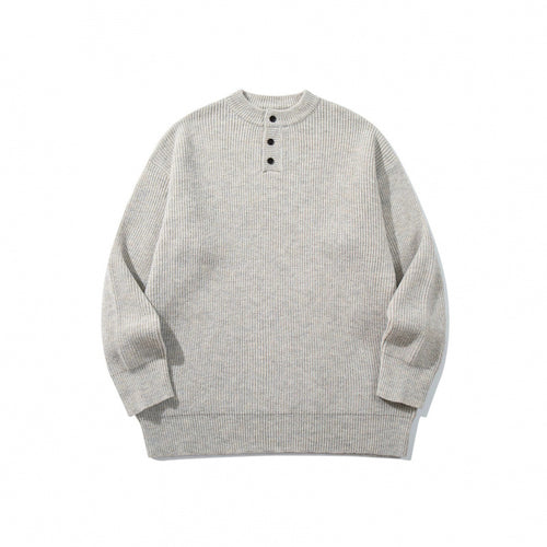 Unisex Oversize Grobstrick-Henley-Pullover mit melierter Struktur und Rippabschlüssen Shop Nory