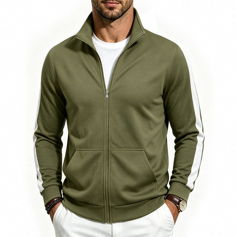 Herren Sportliche Zip-Trackjacke mit Stehkragen, Kontraststreifen an den Ärmeln und Kängurutaschen Shop Nory