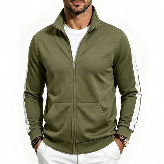 Herren Sportliche Zip-Trackjacke mit Stehkragen, Kontraststreifen an den Ärmeln und Kängurutaschen Shop Nory
