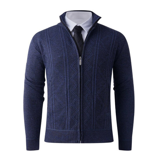 Herren Strick-Zipjacke mit Stehkragen und dezentem Rautenmuster Shop Nory