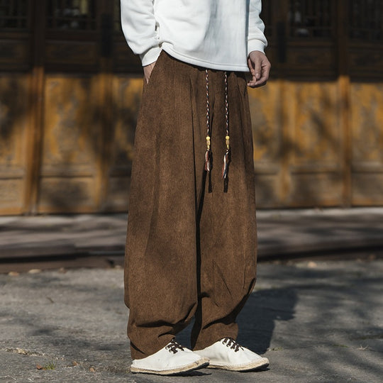Herren Weit geschnittene Kordhose mit Tunnelzug, Bundfalten und Relaxed-Fit Shop Nory