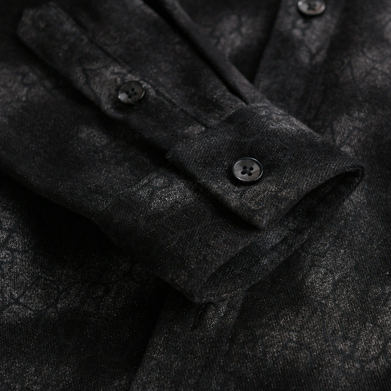 Herren Samtiges Hemdjacken-Overshirt mit tonalem Muster und Brusttasche Shop Nory