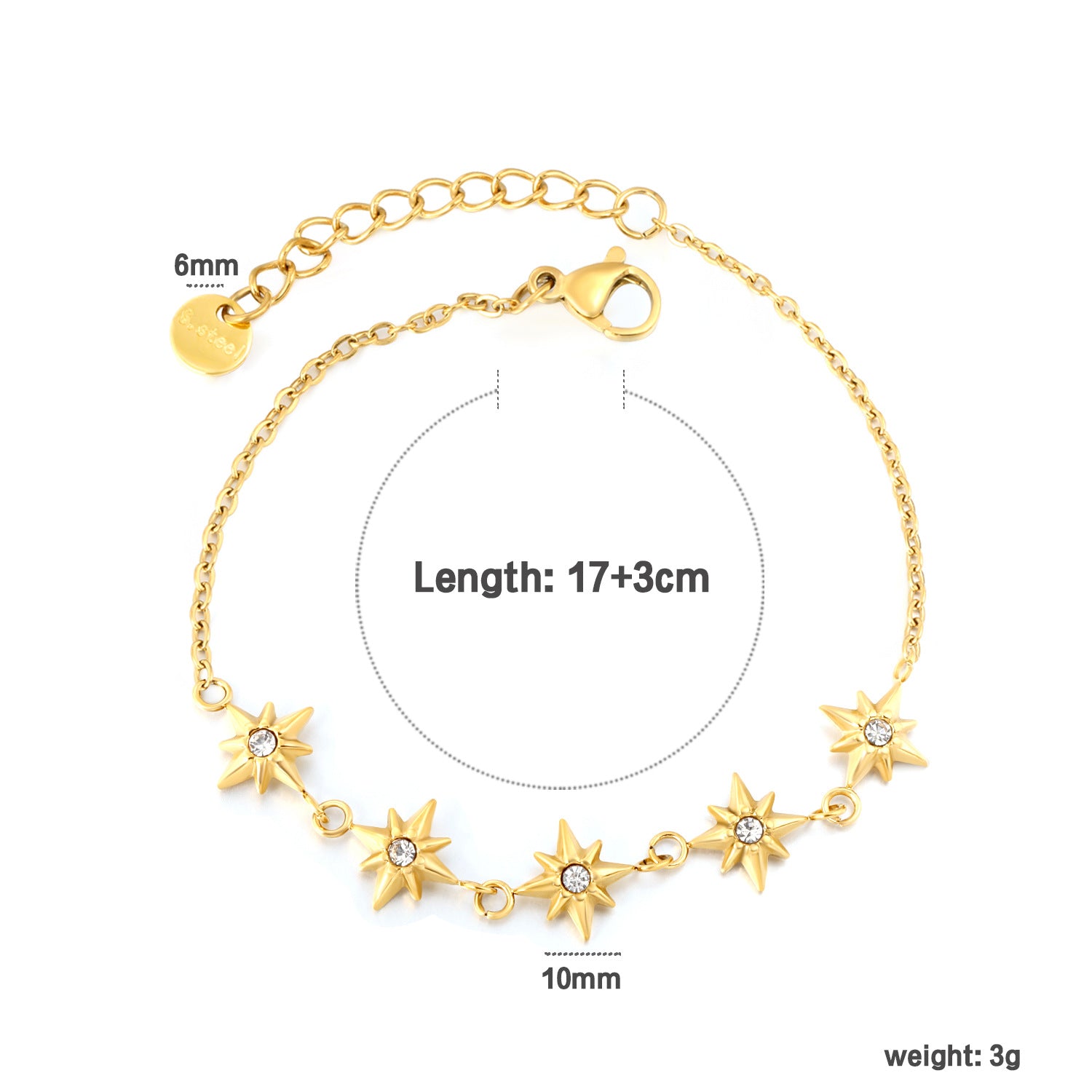 Damen Armband mit funkelnden Sternenanhängern und verstellbarem Verschluss Shop Nory