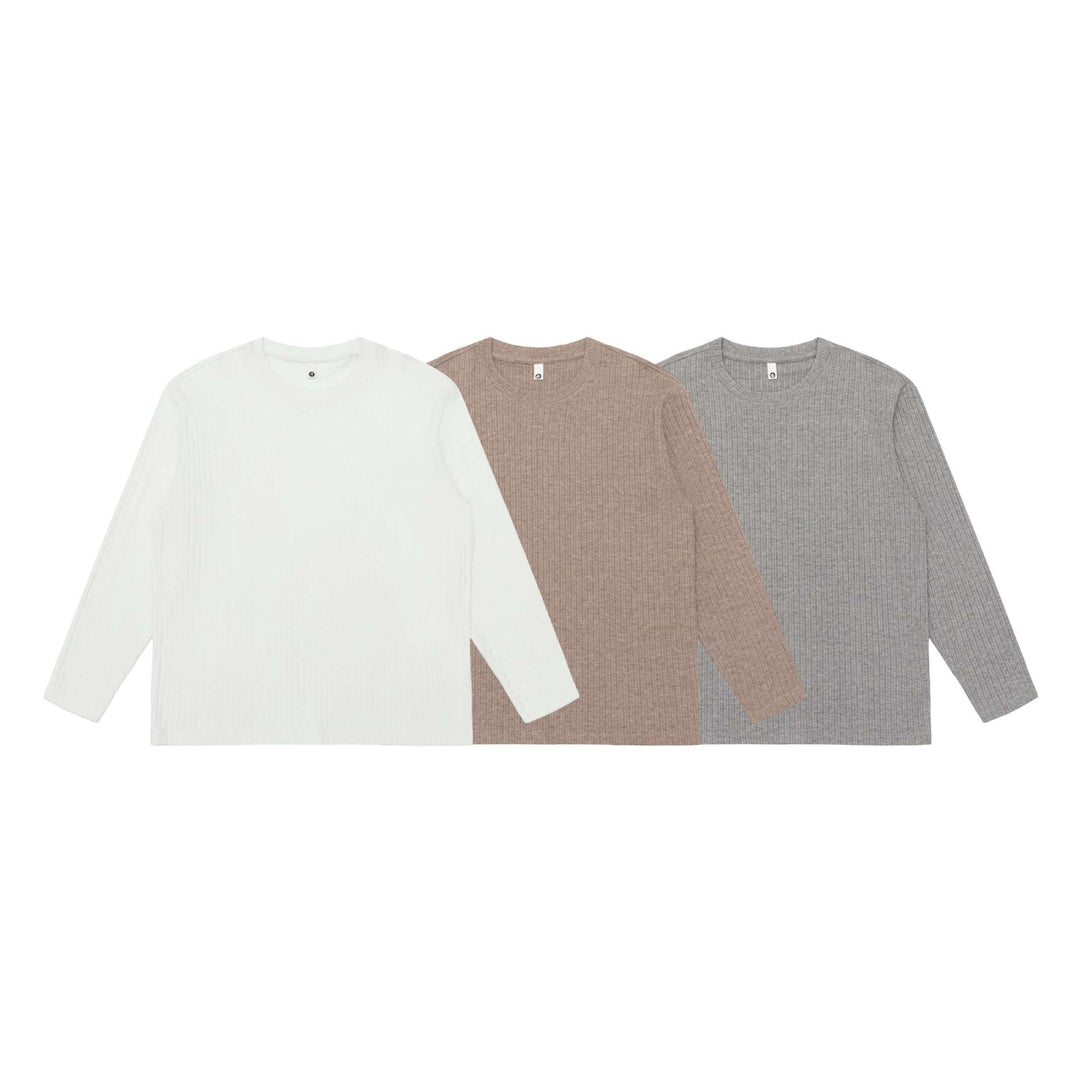Unisex Fein geripptes Langarmshirt mit Rundhalsausschnitt und leichter Oversize-Silhouette Shop Nory