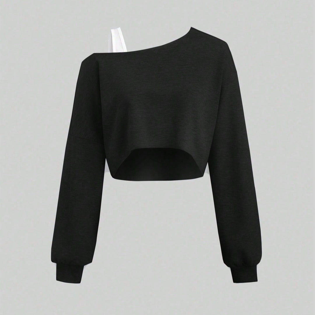 Damen Cropped Sweatshirt im Off-Shoulder-Look mit weiten Ärmeln Shop Nory