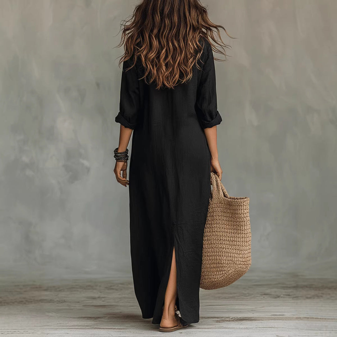 Damen Langes Hemdkleid mit Knopfverschluss und seitlichem Schlitz