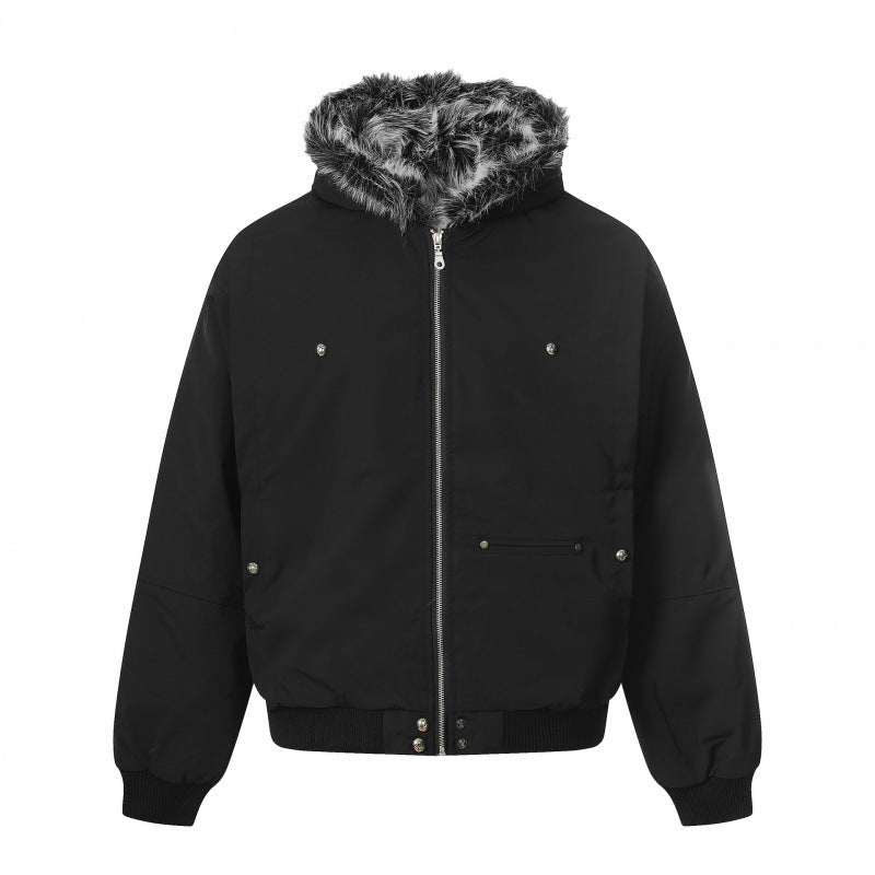 Unisex Kurze Boxy-Bomberjacke mit Kunstfellkapuze, winddichter Shell und thermischer Isolierung Shop Nory