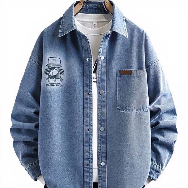 Herren Oversized Denim-Hemdjacke im Relaxed-Worker-Style mit Brusttasche und Druckknöpfen Shop Nory