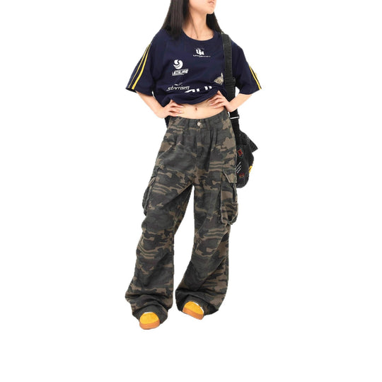 Damen Cargo-Hose mit weitem Bein und camouflagemuster Shop Nory