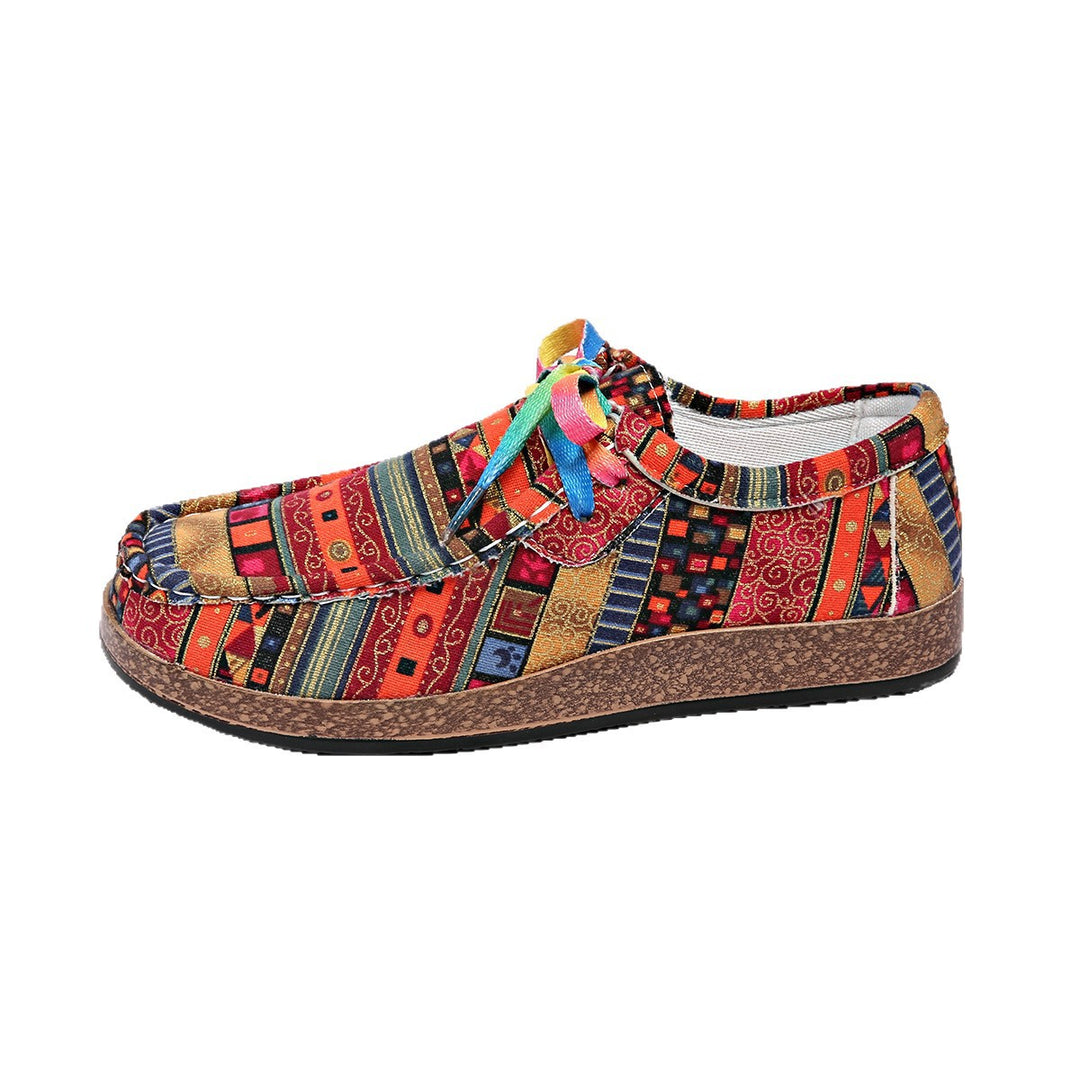 Damen Gemusterte Komfort‑Mokassins mit Keilsohle und buntem Band Shop Nory