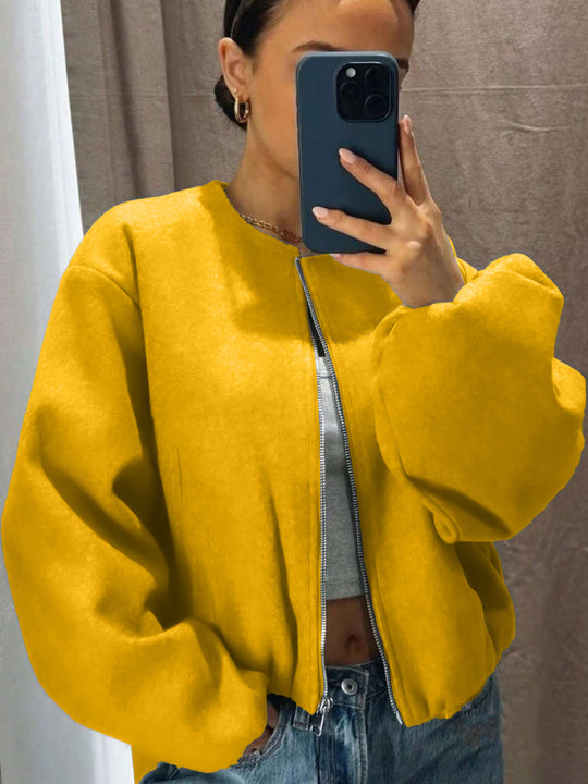 Damen Weitgeschnittene Bomberjacke mit Reißverschluss und Volumenärmeln Shop Nory