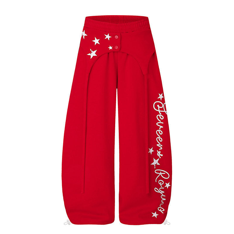Damen Extraweite Palazzo-Loungehose mit hohem Bund, Druckschrift-Detail und verstellbarem Saum Shop Nory