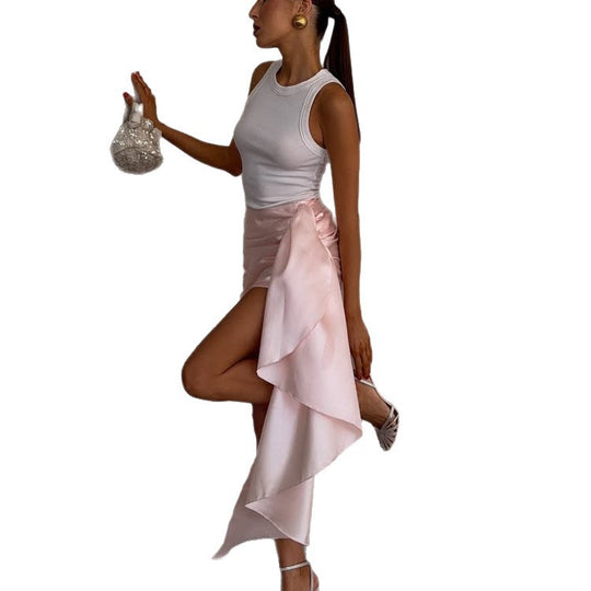 Damen Satin-Minirock mit drapierter Schleppe und Raffung Shop Nory
