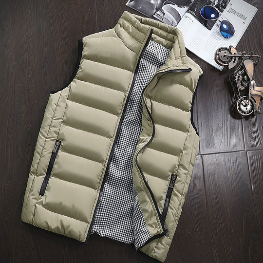 Herren Ärmellose Leichte Steppweste mit Thermofütterung, Stehkragen und kariertem Innenfutter Shop Nory