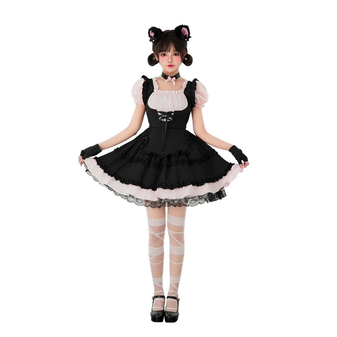 Damen verspieltes Katzenkostümkleid mit Rüschendetails und Zubehör Shop Nory
