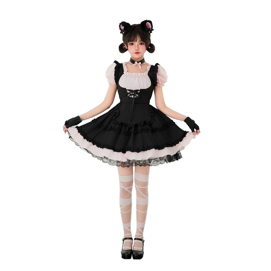 Damen verspieltes Katzenkostümkleid mit Rüschendetails und Zubehör Shop Nory