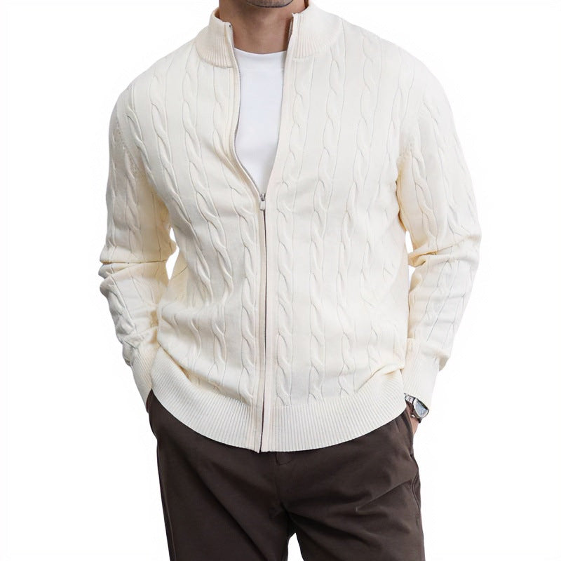 Herren Feiner Zopfmuster-Halbzip-Cardigan mit Rippkragen und silbernem Reißverschluss Shop Nory