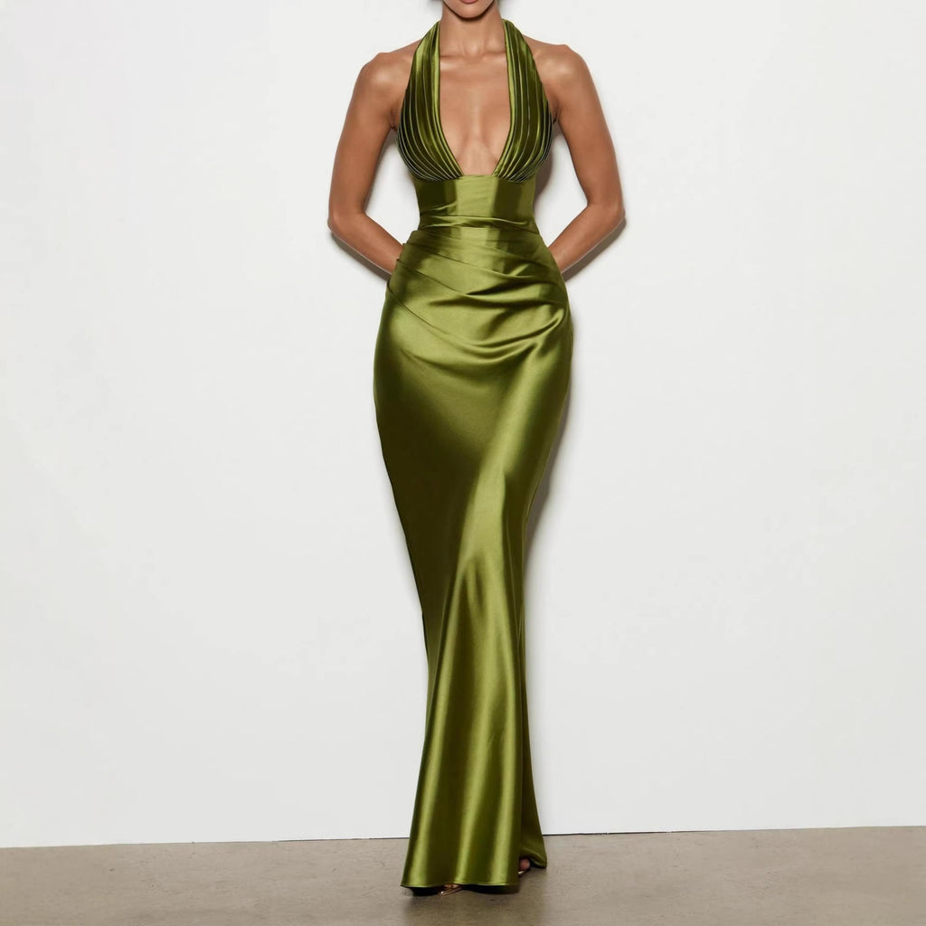 Damen Elegantes langes Abendkleid mit tiefem V-Ausschnitt Shopnory
