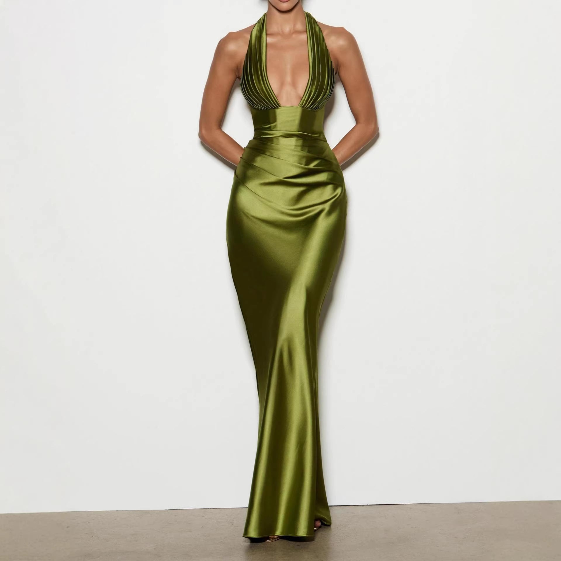 Damen Elegantes langes Abendkleid mit tiefem V-Ausschnitt Shopnory