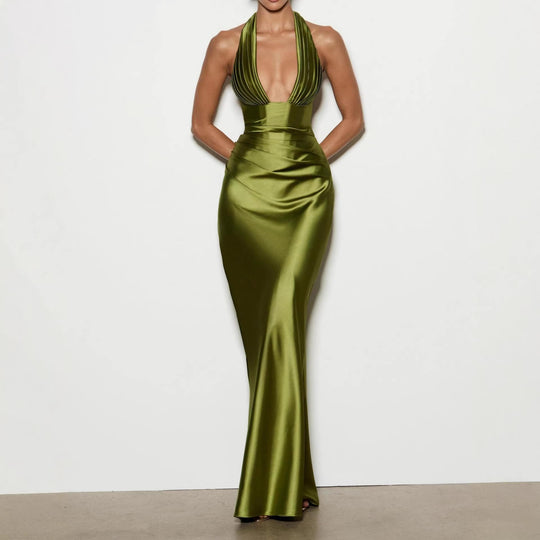 Damen Elegantes langes Abendkleid mit tiefem V-Ausschnitt Shopnory