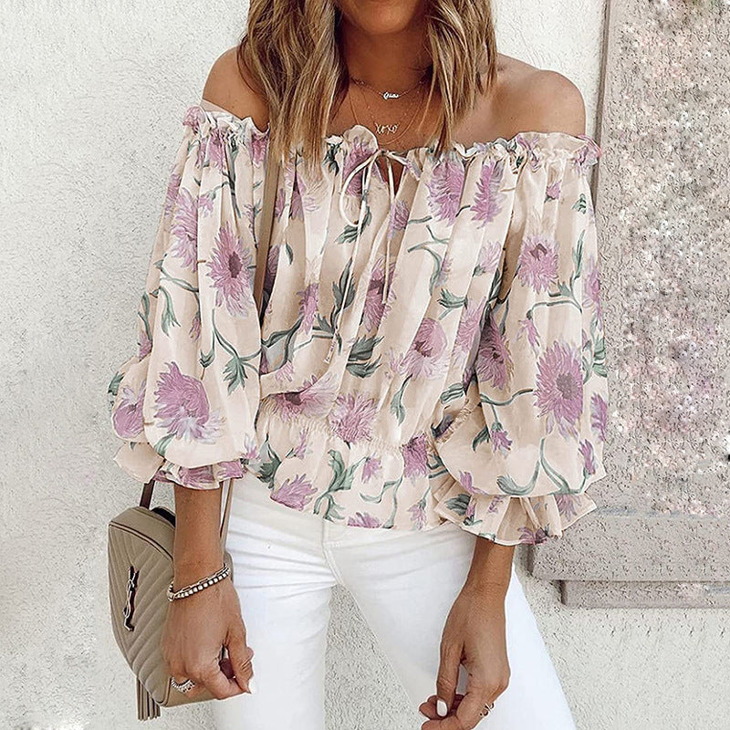 Damen Off-Shoulder Bluse mit floralen Mustern und Rüschendetails