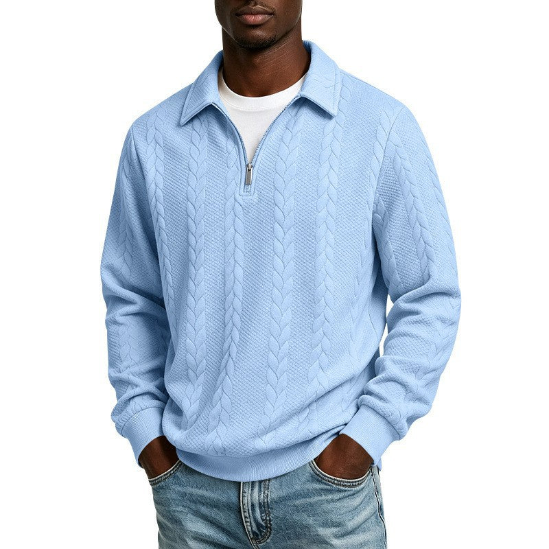 Herren Baumwollmix-Polopullover mit kurzem Frontzip und Zopfmuster Shop Nory