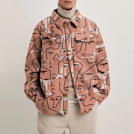 Damen Oversized Wolloptik-Überhemd mit asymmetrischem Vogelprint und Pattentasche Shop Nory