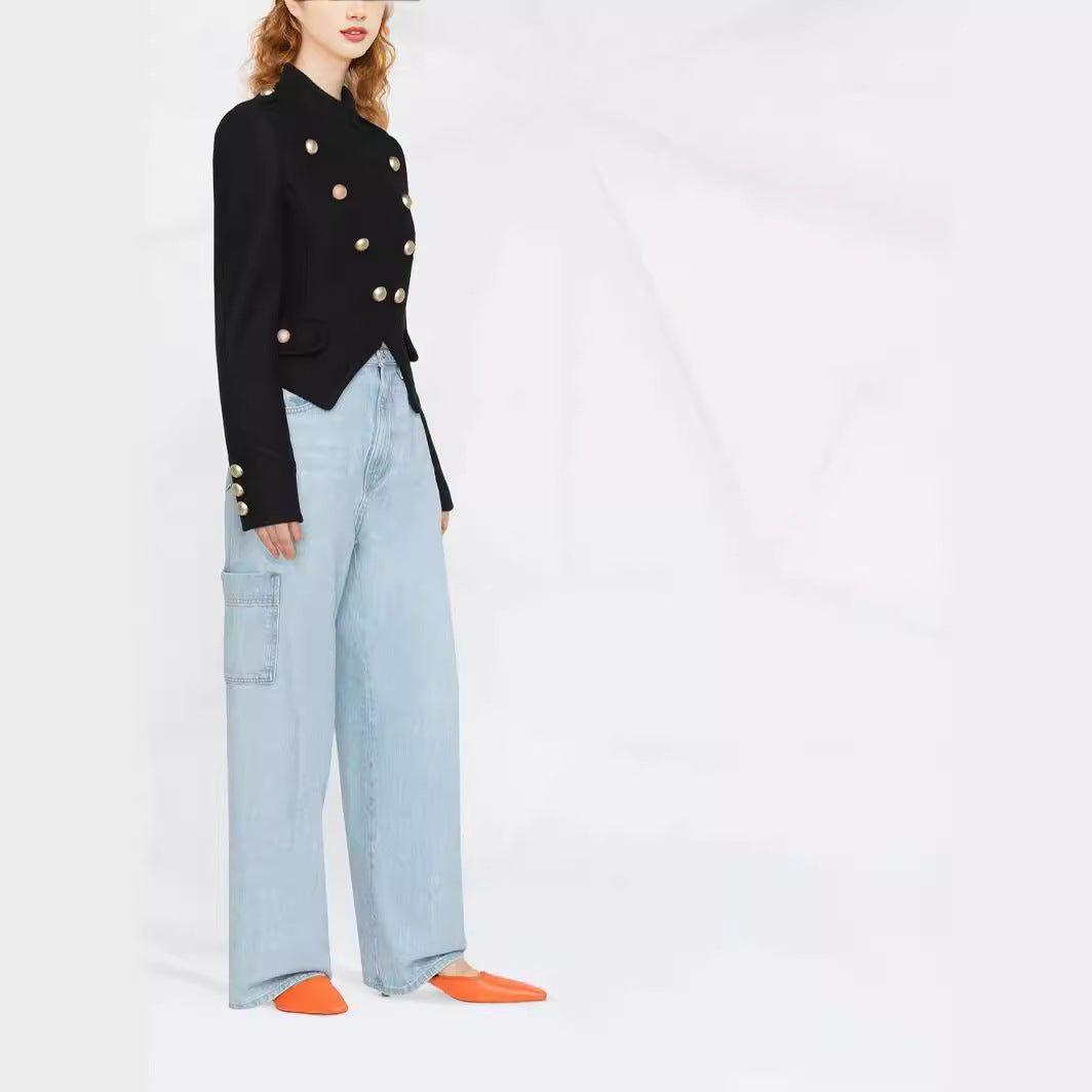 Damen Taillierter Kurzer Military‑Blazer mit Zierknöpfen und Stehkragen Shop Nory