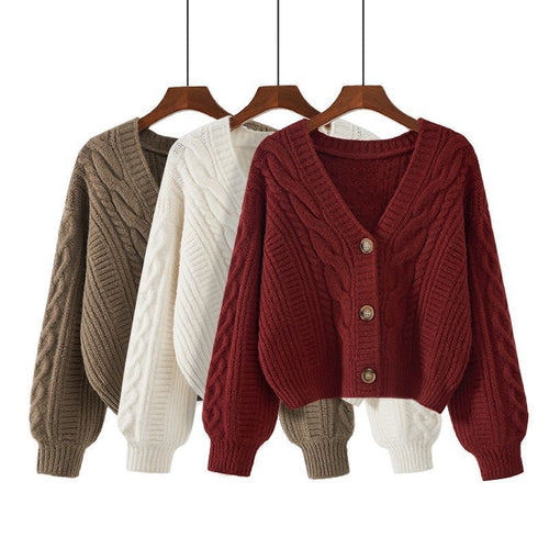 Damen Strickjacke mit ausgefallenem Zopfmuster und tiefem V-Ausschnitt