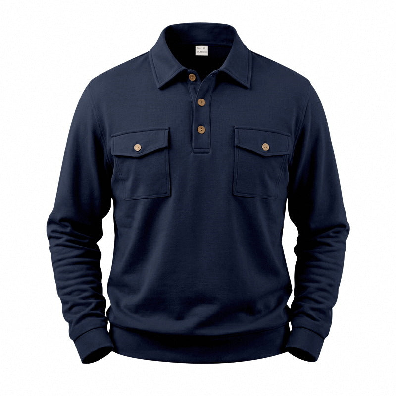 Herren Langarm-Poloshirt mit Knopfleiste und aufgesetzten Brusttaschen Shop Nory