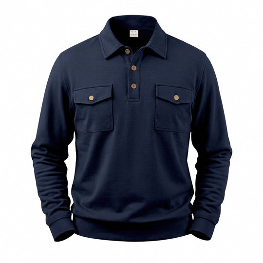 Herren Langarm-Poloshirt mit Knopfleiste und aufgesetzten Brusttaschen Shop Nory