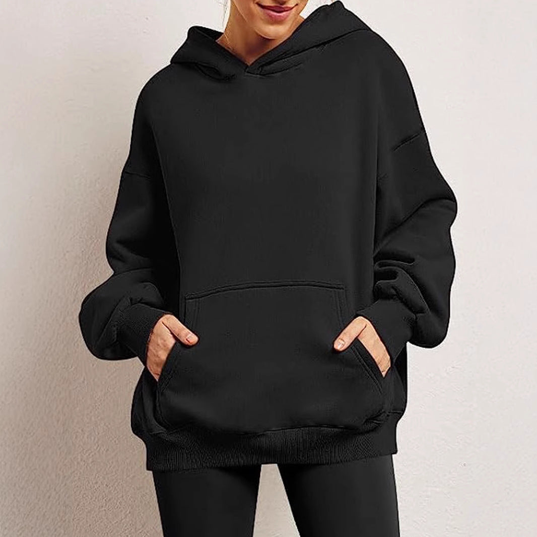 Damen nan Oversize-Kapuzenpullover mit verlängertem Rückenteil, innen angerautem Fleece und Kängurutasche Shop Nory